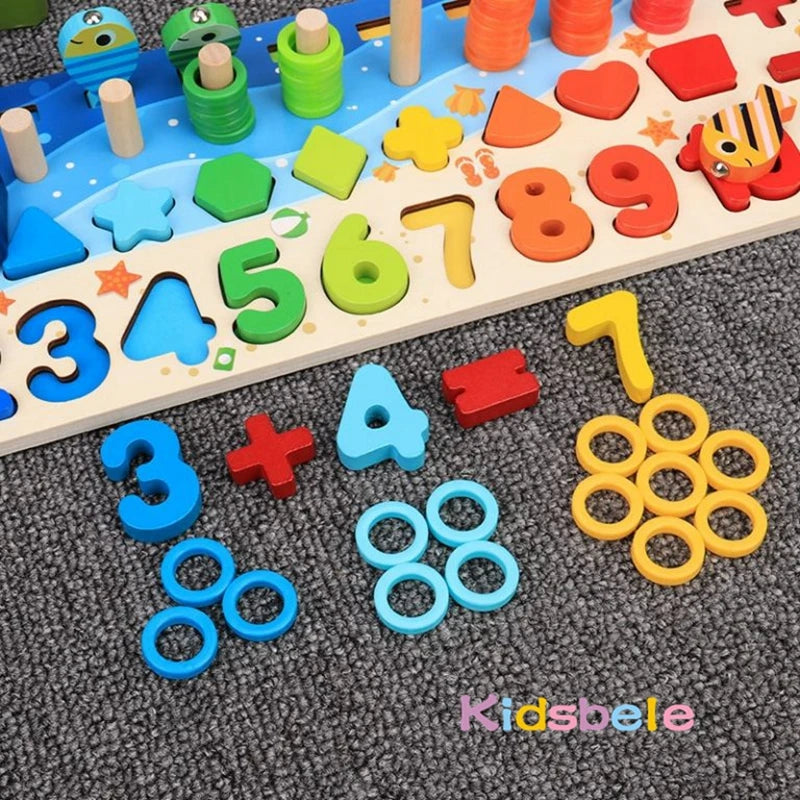 Juguetes de matemáticas Coraleda para niños pequeños, rompecabezas de madera educativos, juguetes de pesca, juegos de clasificación, conteo, números, formas, juego de mesa.