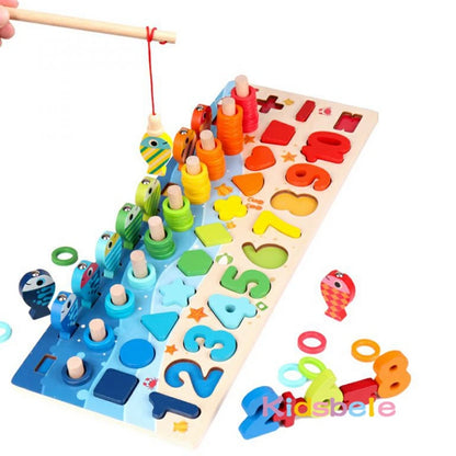 Juguetes de matemáticas Coraleda para niños pequeños, rompecabezas de madera educativos, juguetes de pesca, juegos de clasificación, conteo, números, formas, juego de mesa.