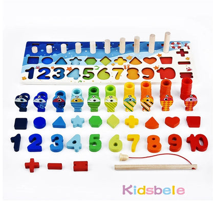 Juguetes de matemáticas Coraleda para niños pequeños, rompecabezas de madera educativos, juguetes de pesca, juegos de clasificación, conteo, números, formas, juego de mesa.