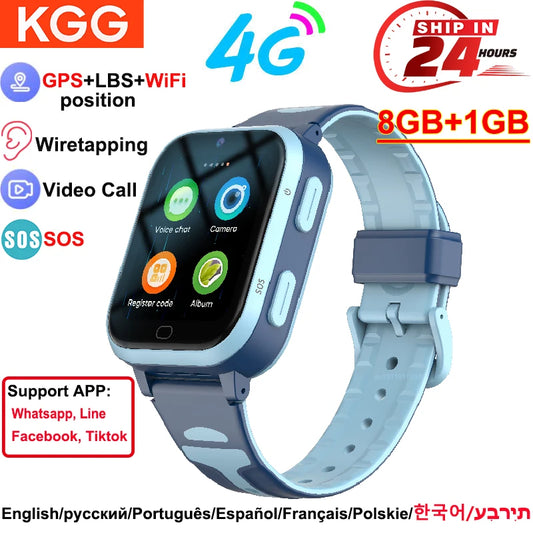 Reloj inteligente 4G con GPS, WiFi, 8 GB, videollamada, grabación de sonido, reloj inteligente para niños, monitor de devolución de llamadas, reloj despertador.