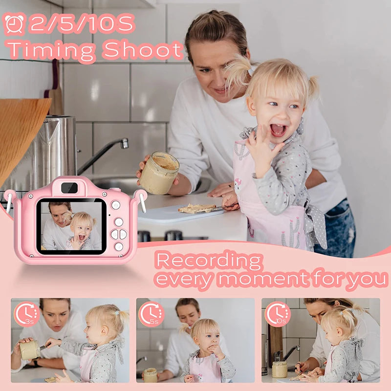 Cámara de vídeo digital HD para niños, cámara para niños pequeños con cubierta de silicona, juguete portátil con tarjeta SD de 32 GB para niñas, regalo de cumpleaños de Navidad