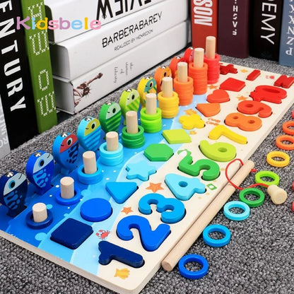 Juguetes de matemáticas Coraleda para niños pequeños, rompecabezas de madera educativos, juguetes de pesca, juegos de clasificación, conteo, números, formas, juego de mesa.