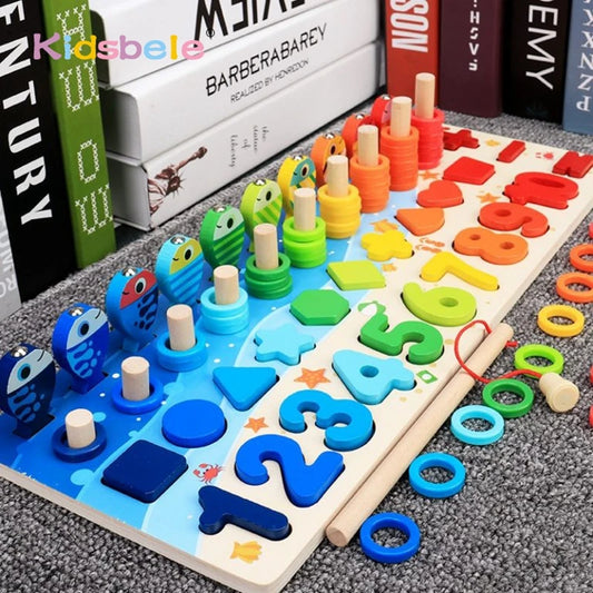 Juguetes de matemáticas Coraleda para niños pequeños, rompecabezas de madera educativos, juguetes de pesca, juegos de clasificación, conteo, números, formas, juego de mesa.